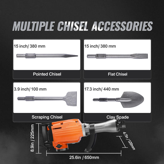 SucceBuy Demolition Jack Hammer 1500W 2200W 3500W Heavy Duty Electric