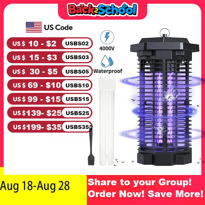 7.1" 4000V Waterproof Electric Mosquito Zappers Bug Killer,Insect Fly Trap for Home Backyard Patio 2500 sq.ft Low Light intensit
