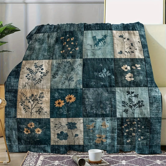 Patchwork Plaid Flannel Blanket All Seasons for Sofa Bed