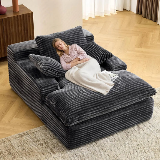 Corduroy Chaise Lounge Sofa Bed Modern Living Room Chair