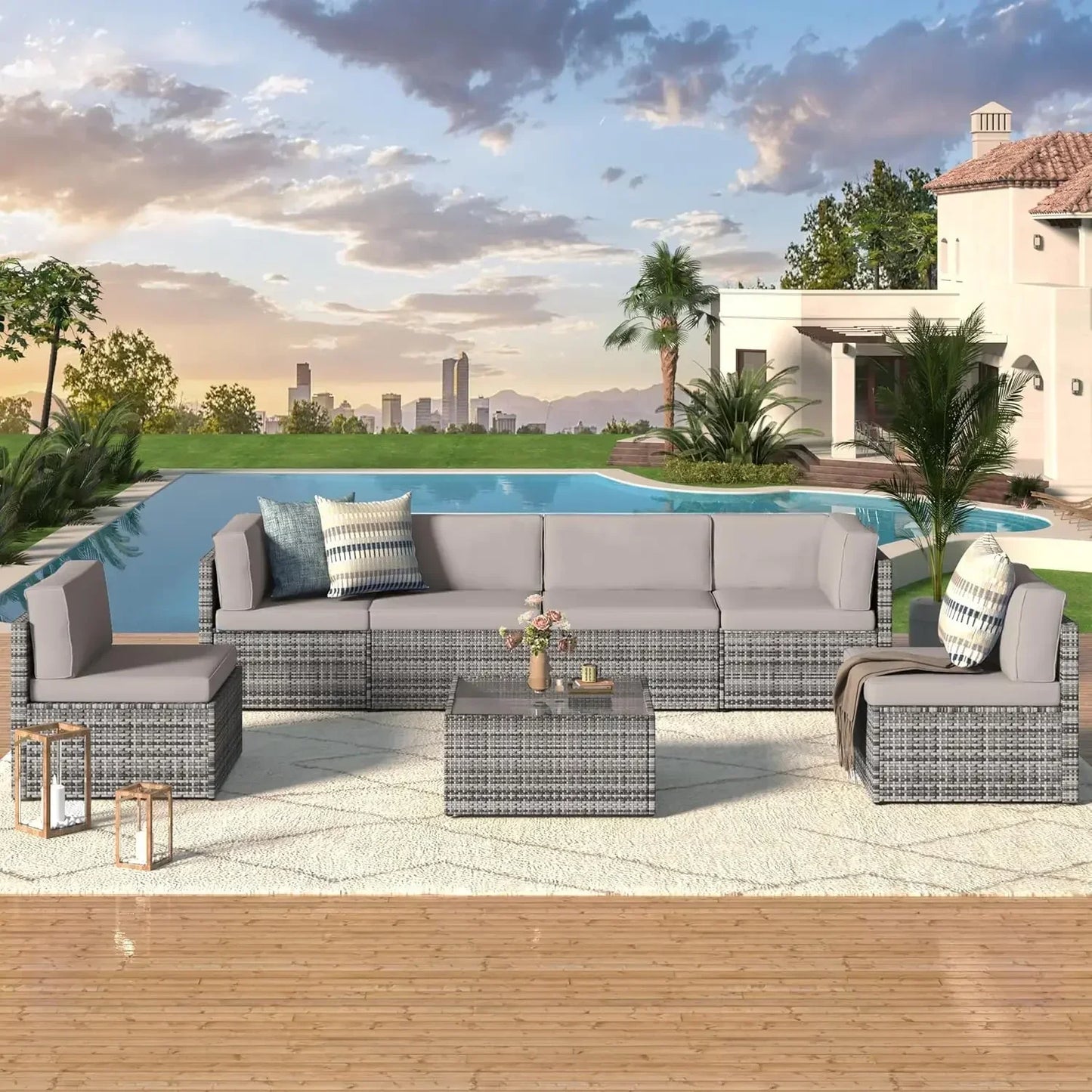 Outdoor PE Rattan Patio Furniture Set With Cushions