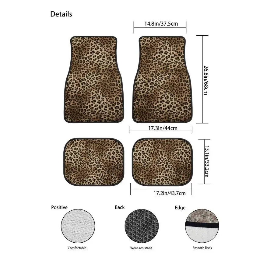Leopard Print Car Floor Mats 4-Piece Universal Fit