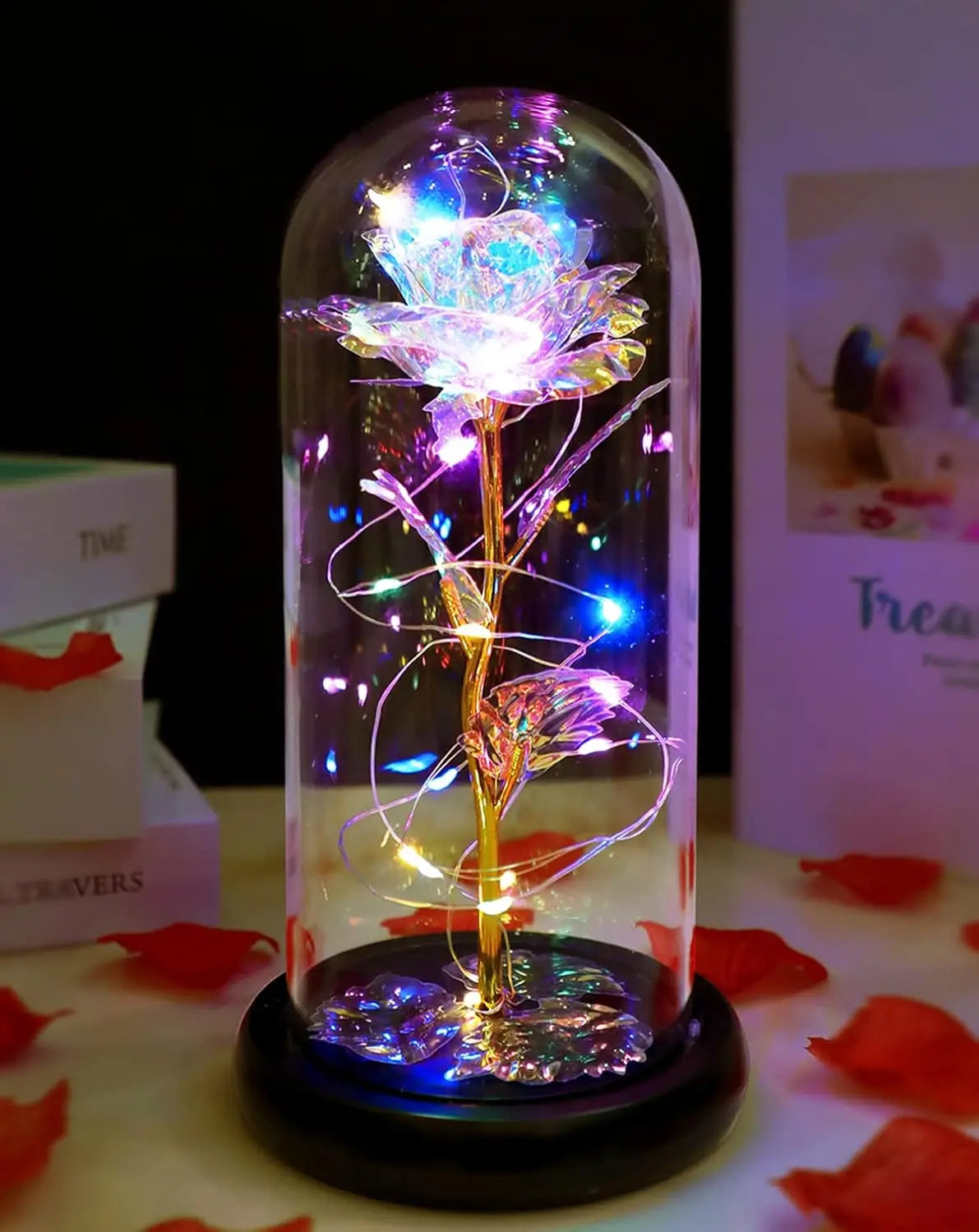 NONECN LED Artificial Glass Flower Eternal Rose Gift For Women
