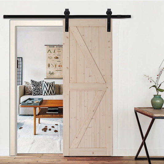 Unfinished Sliding Barn Door With K Frame In Spruce Wood