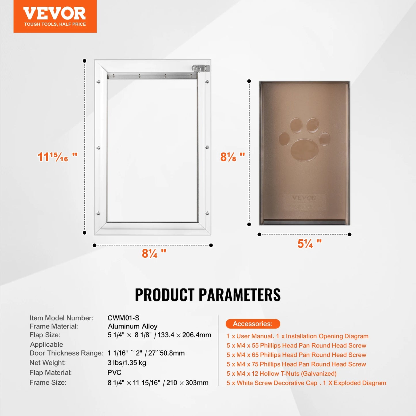NONEDog Door Aluminum Frame Pet Door With Lock And Flap