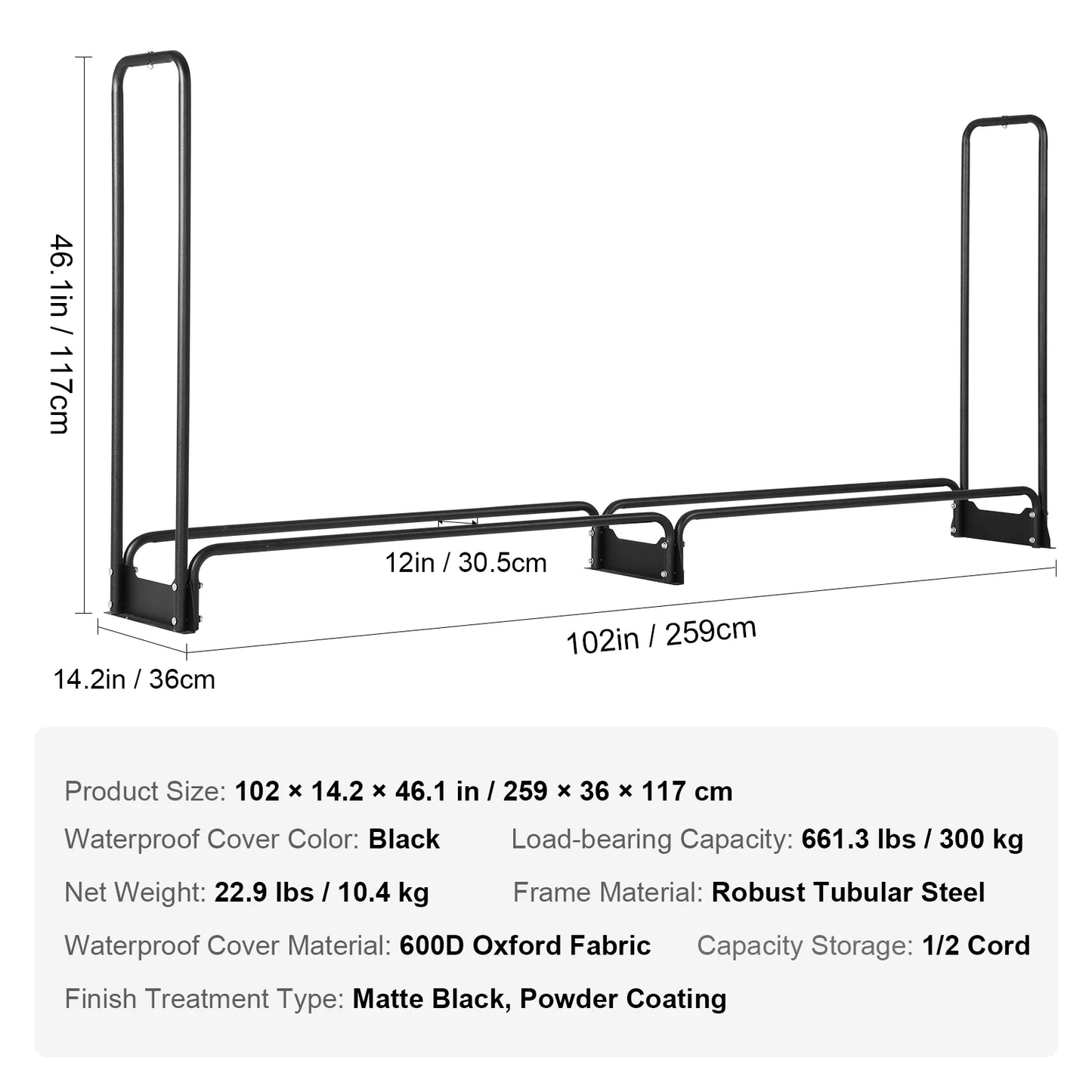 SucceBuy Outdoor Firewood Rack With 600D Oxford Waterproof Cover