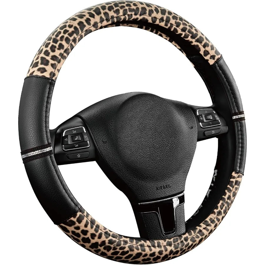 Leopard Print PVC Steering Wheel Cover Anti Slip Universal Fit