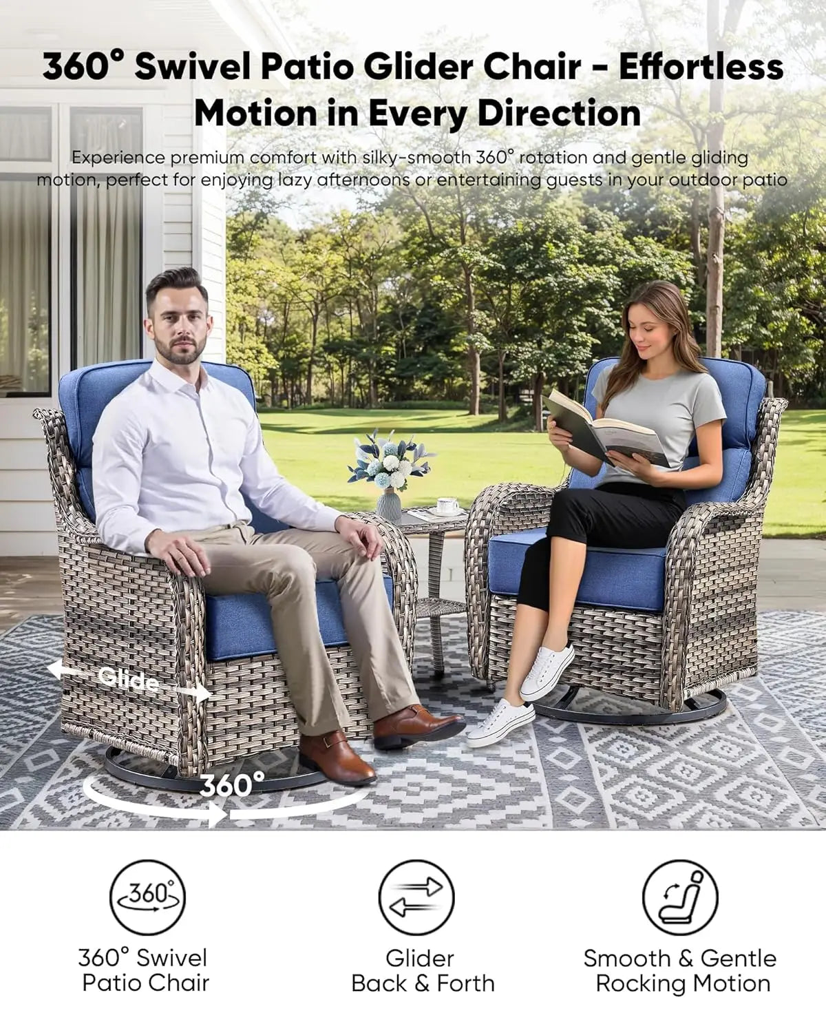 Wicker Outdoor Patio Furniture Set With Deep Seat Swivel Chairs