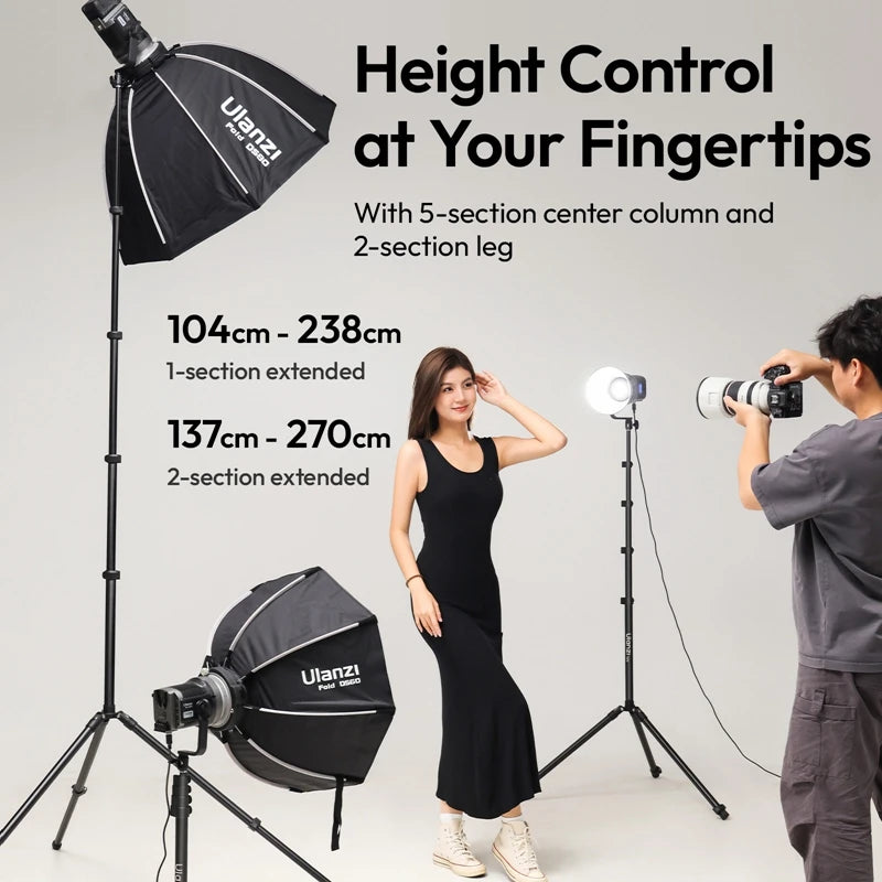 Ulanzi T270 2.7M Foldable Light Stand Tripod for Camera 40W Pro 120W 200W Cob Light LED Softbox with Universal Mount 6kg MaxLoad