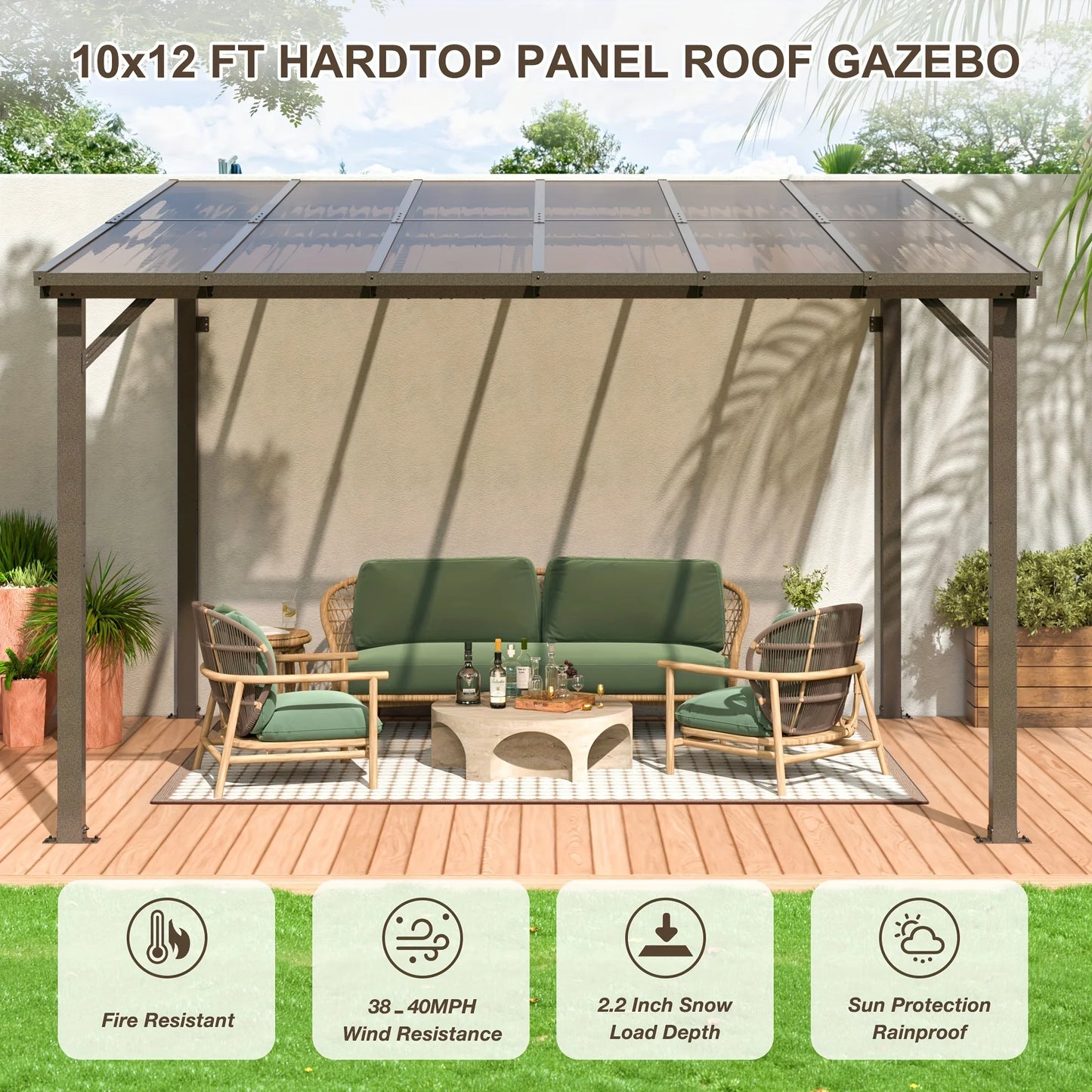 Polar Aurora Hardtop Gazebo Aluminum Frame Galvanized Roof Weatherproof Pavilion