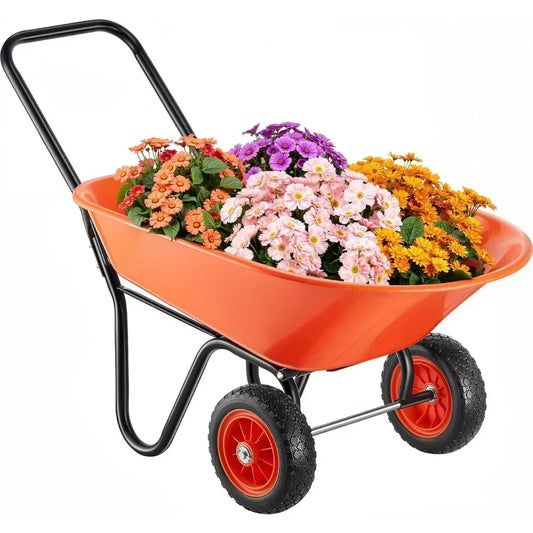 Garden Wheelbarrow With Dual Wheels Foldable Wagon 5 Cu Ft 397 Lb Capacity