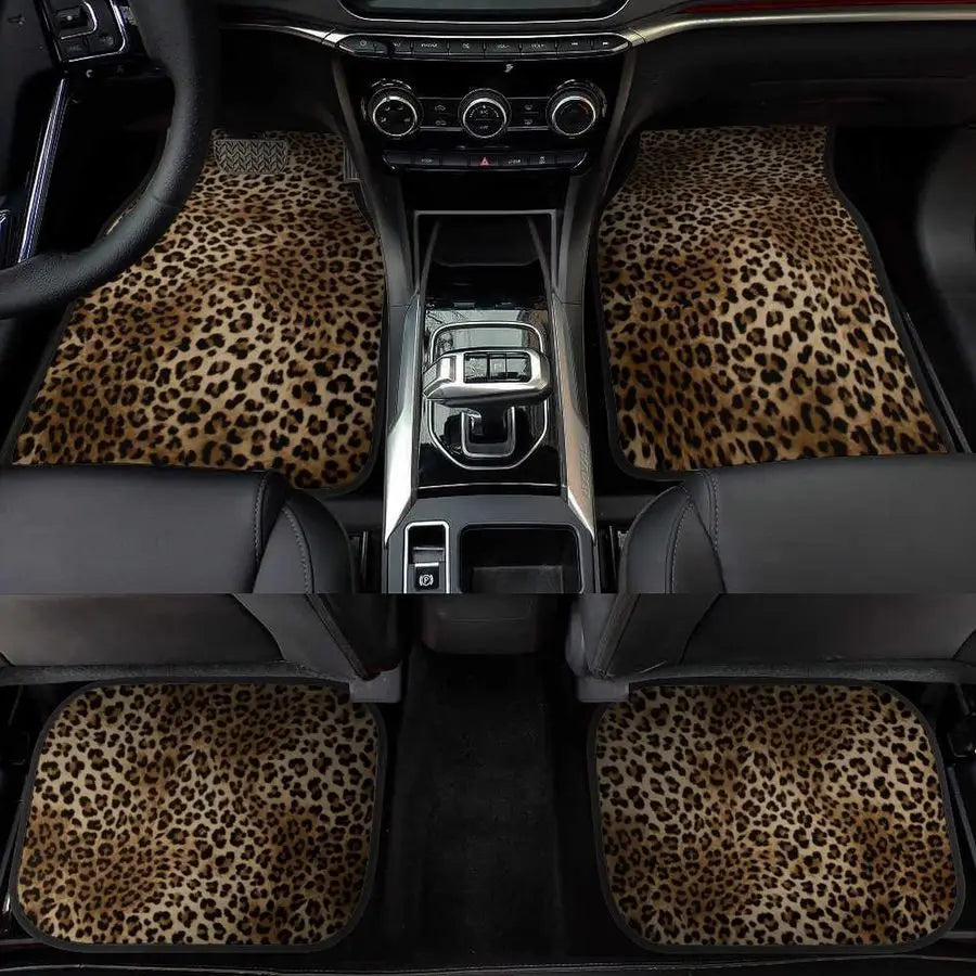Leopard Print Car Floor Mats 4-Piece Universal Fit