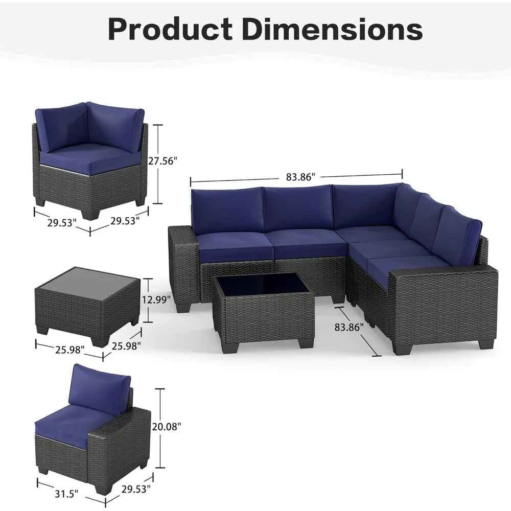 Outdoor 6 Piece Patio Furniture Set Sectional Wicker Waterproof