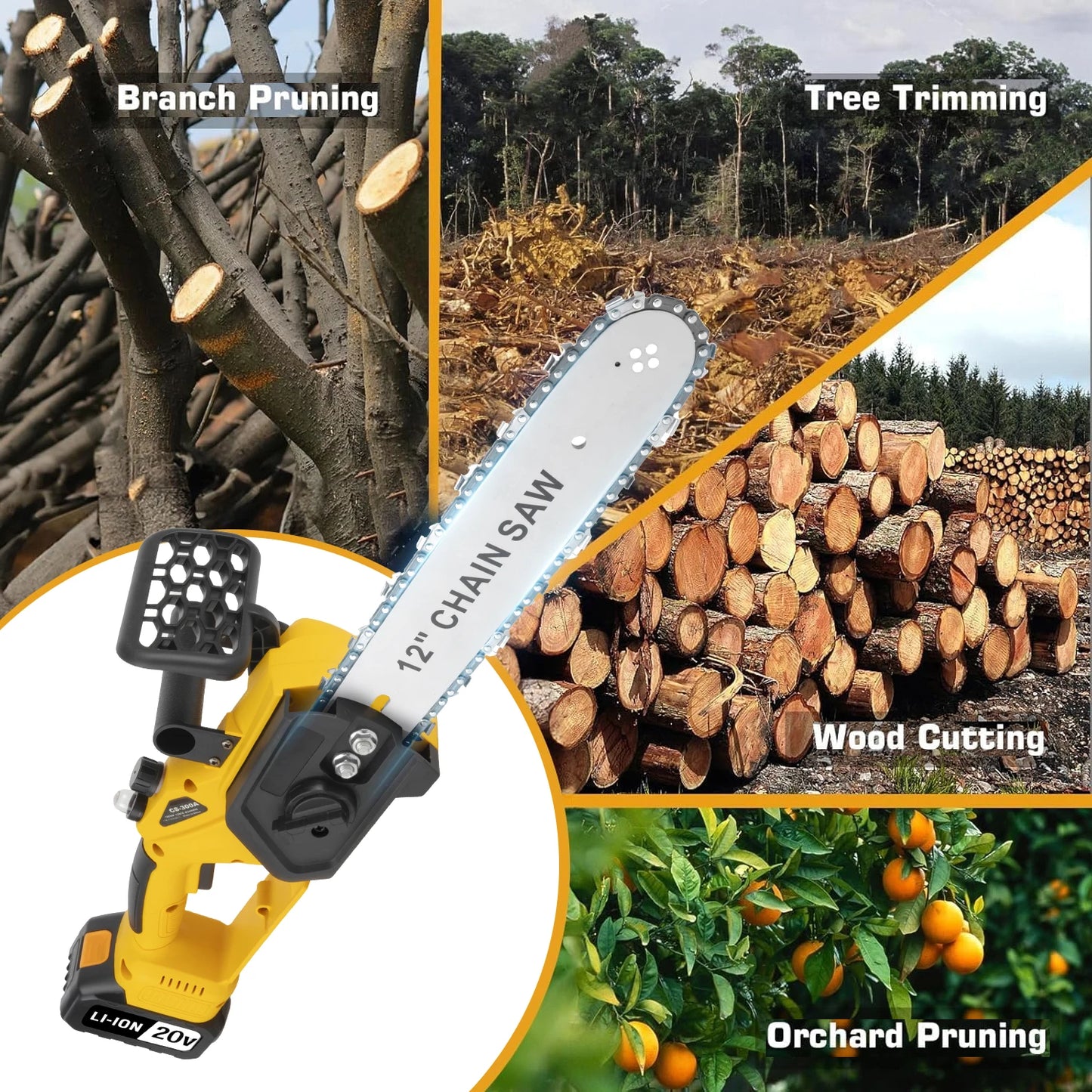 TEGATOK 12 Inch 1200W Cordless Chainsaw With Dual Batteries