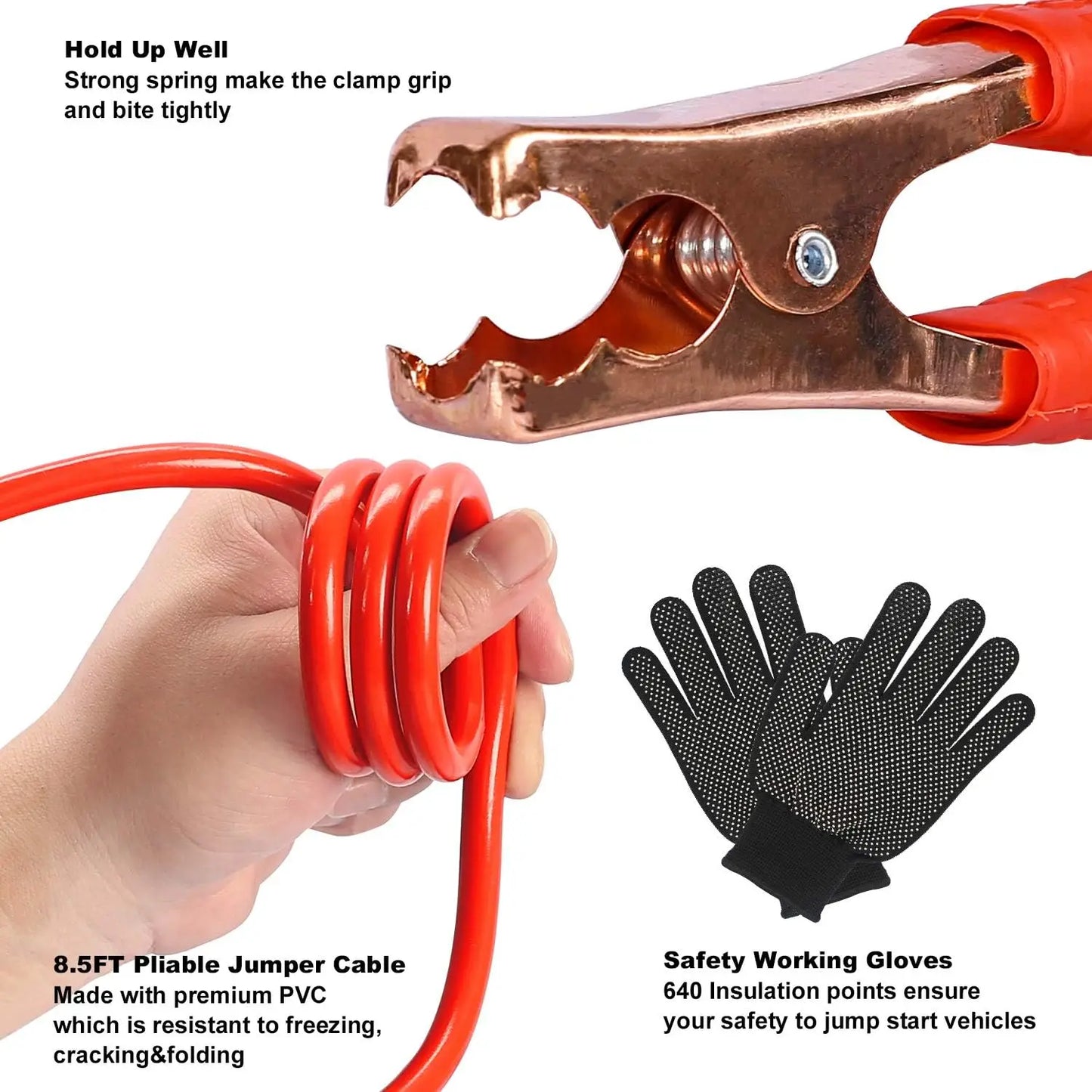 XMSJ Car Roadside Emergency Kit Premium Jumper Cables Tow Strap