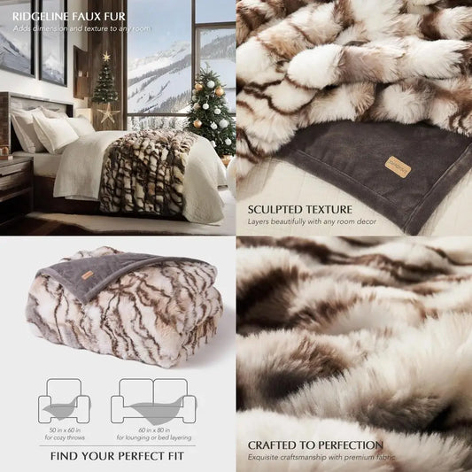 Luxurious Faux Rabbit Fur Blanket Throw for Bed or Couch