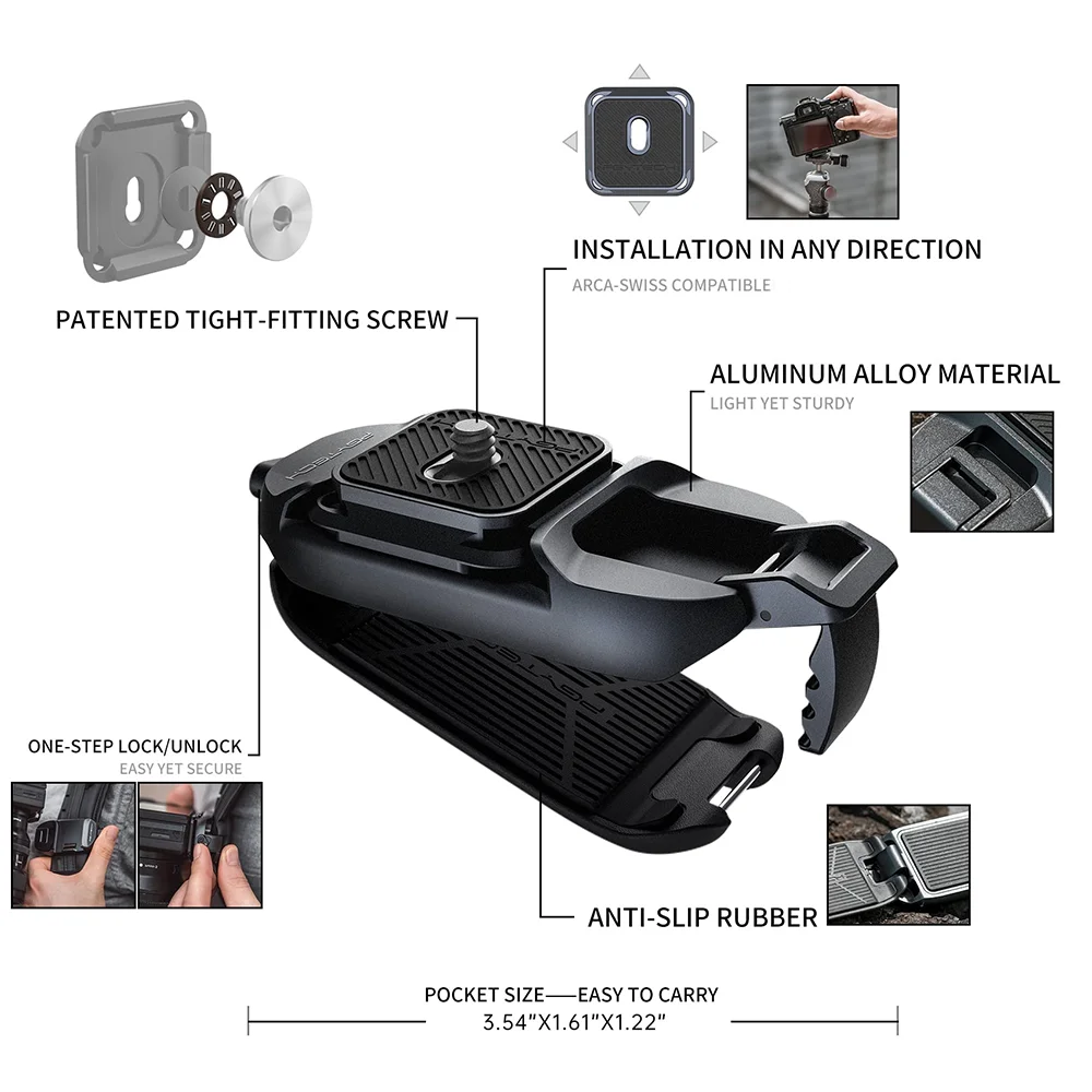 PGYTECH Beetle Camera Clip With Plate Quick Release System