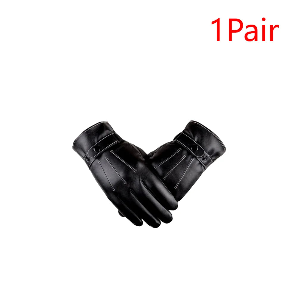 Shunmaii Men's Cycling Warm PU Leather Riding Gloves