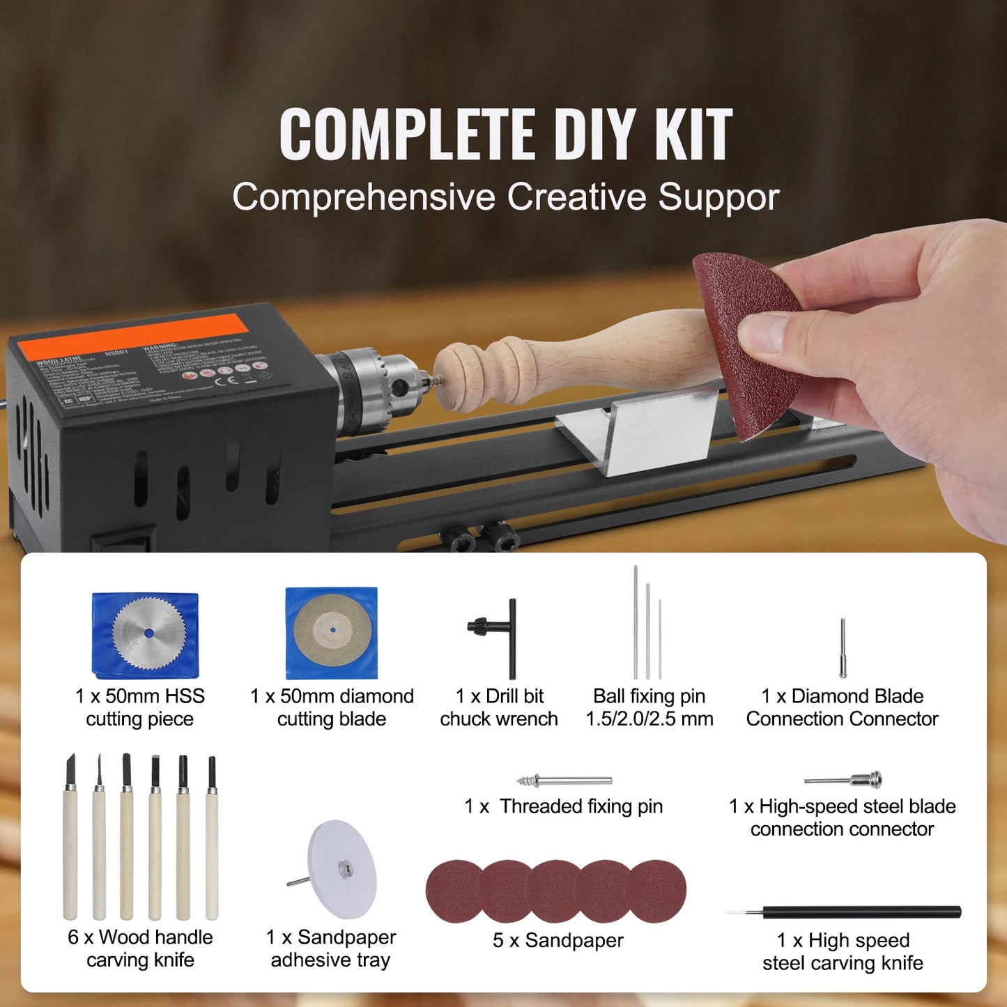SucceBuy Mini Wood Lathe 7 Speed DIY Woodworking Rotary Tool