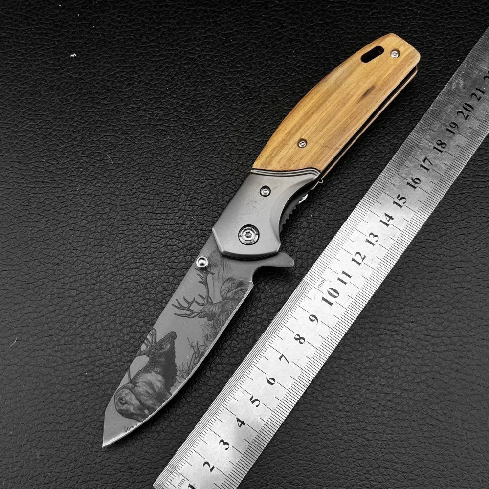 DIY Supplies Pocket Folding Knife 5Cr13Mov Olive Wood Handle EDC