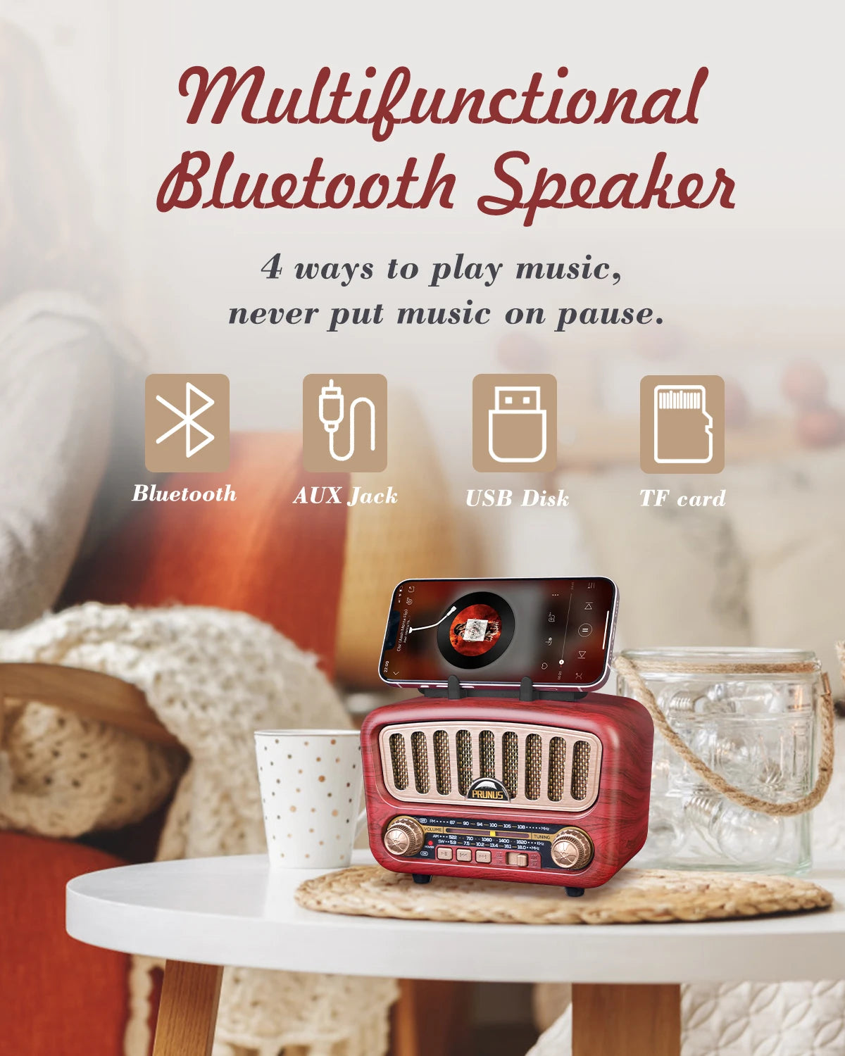 PRUNUS J180 Retro Radio Bluetooth Speaker AM FM SW