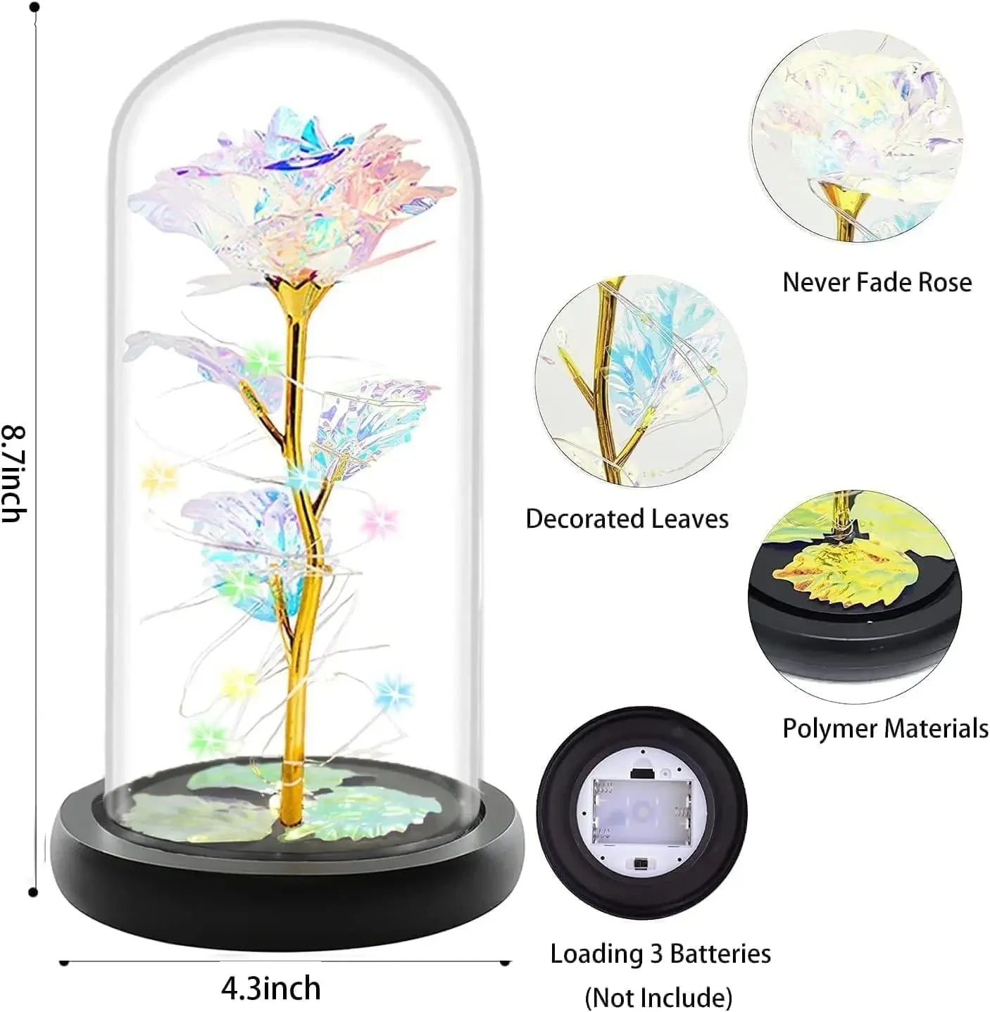 NONECN LED Artificial Glass Flower Eternal Rose Gift For Women