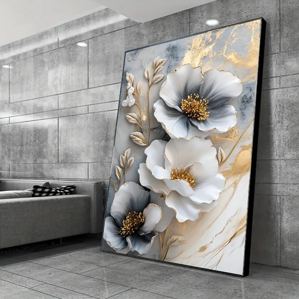 Modern Luxury Floral Canvas Mural Framed 3D Painting