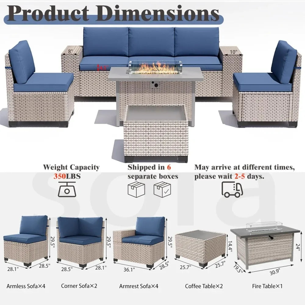 Outdoor Rattan Patio Sectional Furniture Set 13 Pieces