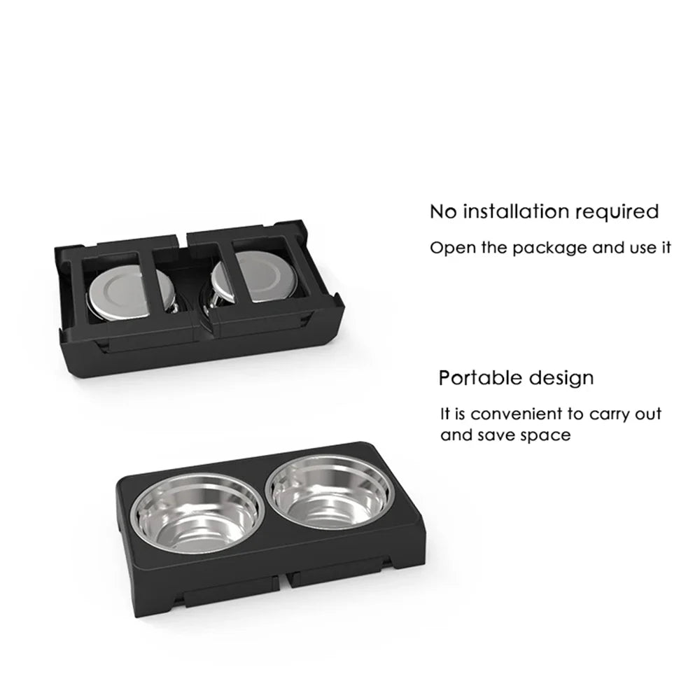 Adjustable Elevated Pet Dish Stand With Double Stainless Steel Bowls