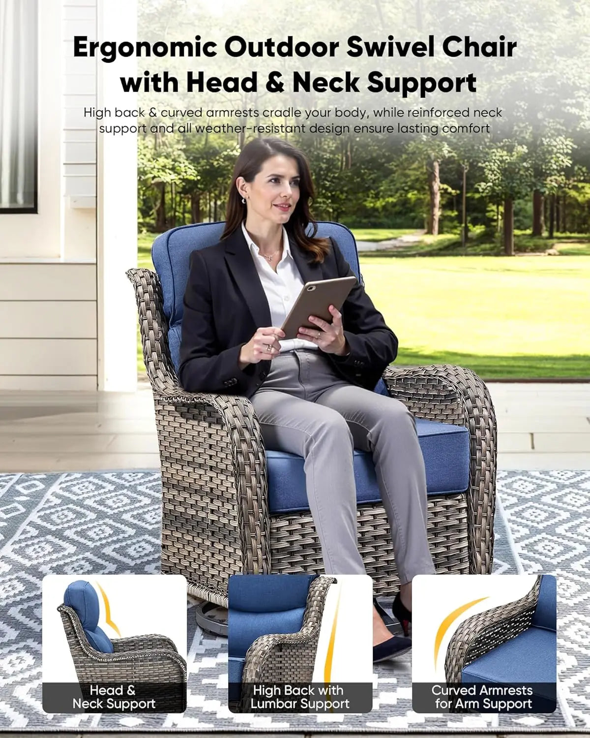 Wicker Outdoor Patio Furniture Set With Deep Seat Swivel Chairs