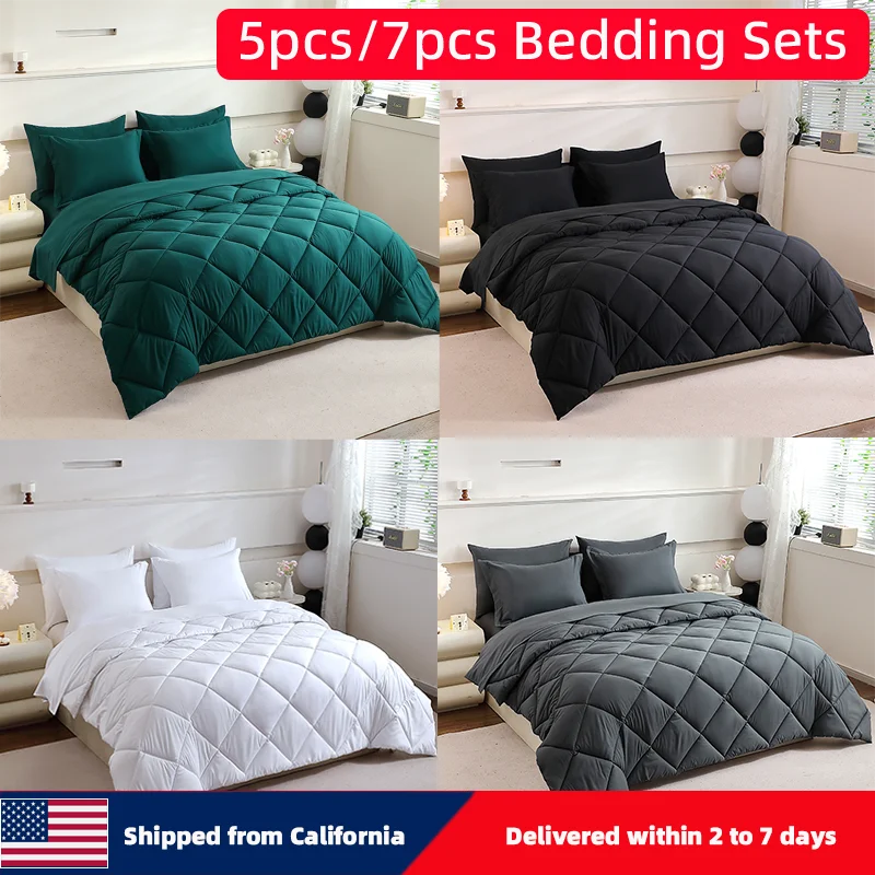 5pcs/7pcs Twin Full Queen King Bedding Sets Home Decor Comforter Flat Sheet Fitted Sheet Pillowcases Sleeping Sets