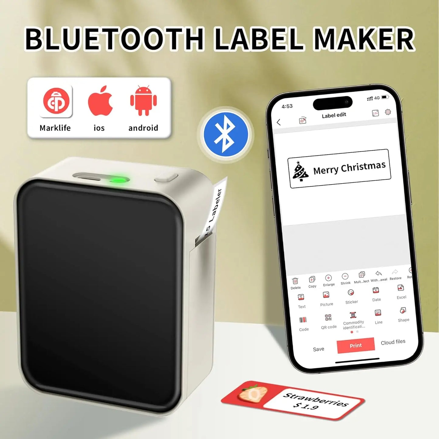 Marklife P15 Mini Portable Bluetooth Thermal Printer For Labels