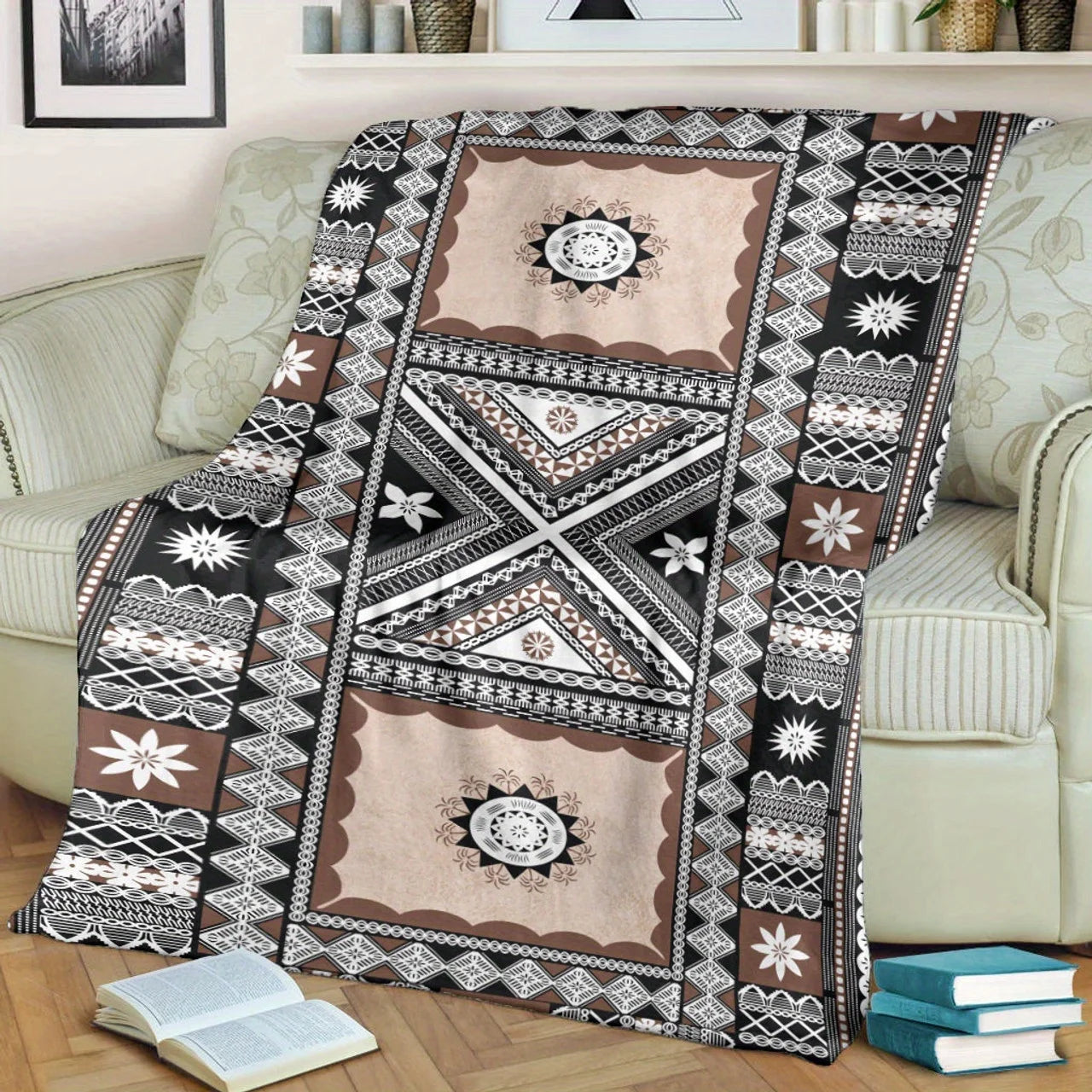 Geometric Pattern Flannel Blanket Cozy Throw for Sofa and Bedroom