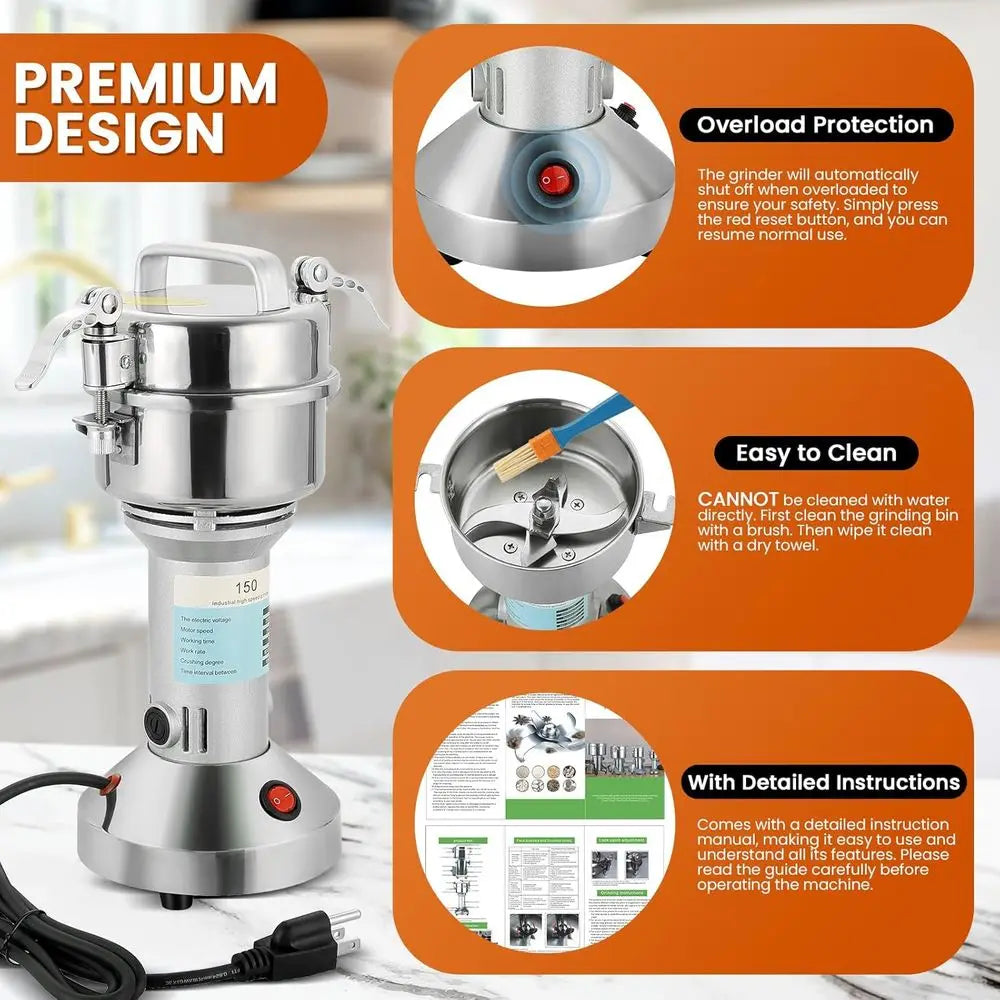 XMSJ 750W Stainless Steel Electric Grain Mill Grinder