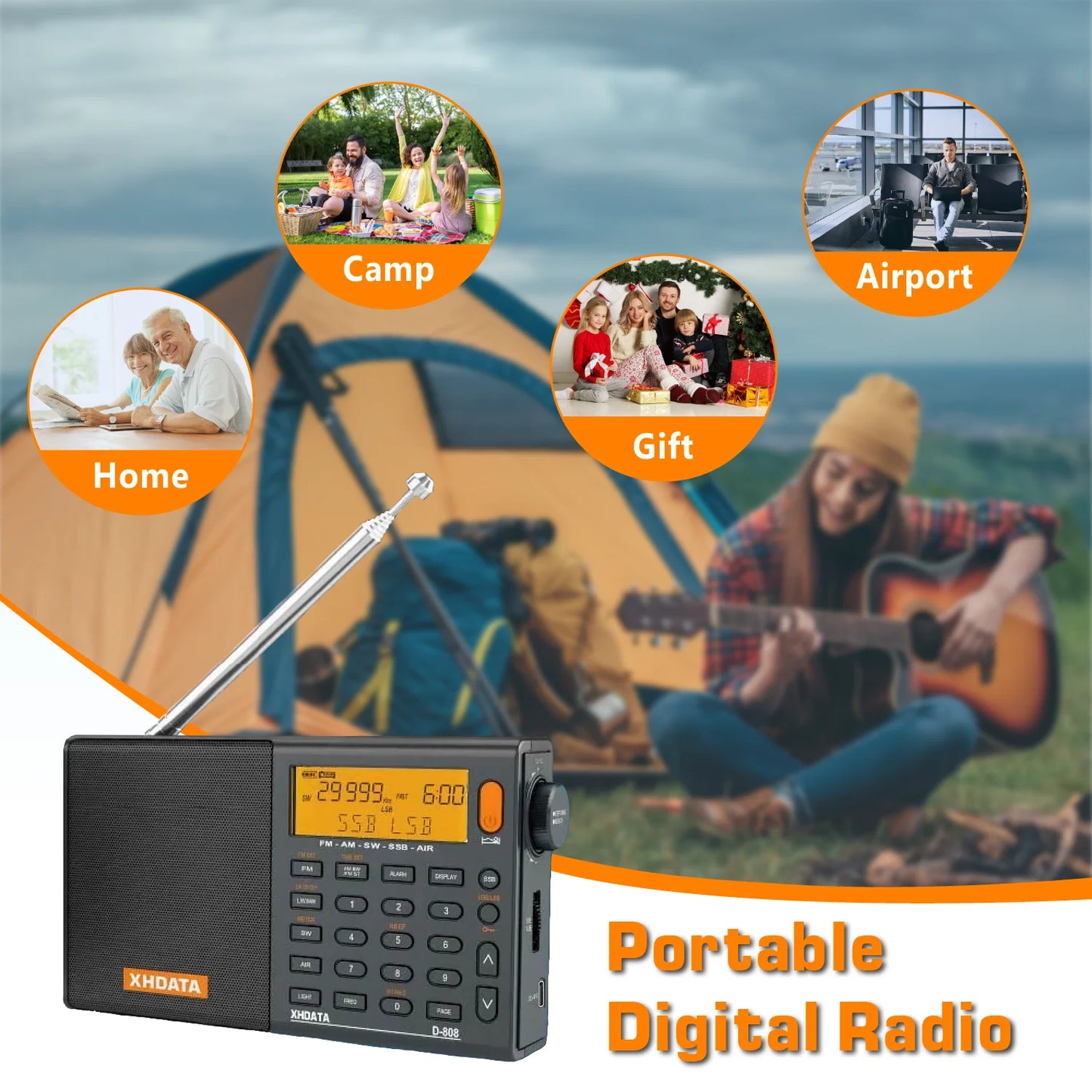 XHDATA D808 Multiband AM FM MW SSB RDS Portable Radio