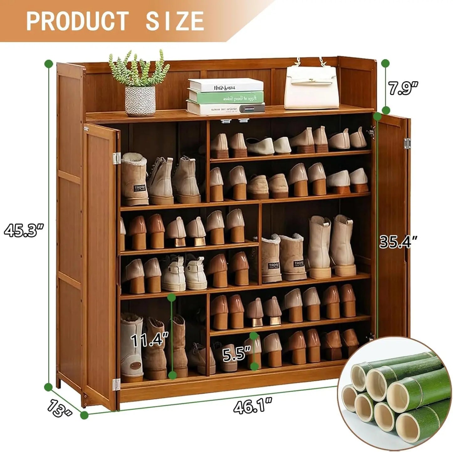 Freesta 8 Tier Bamboo Shoe Cabinet For Entryway Storage