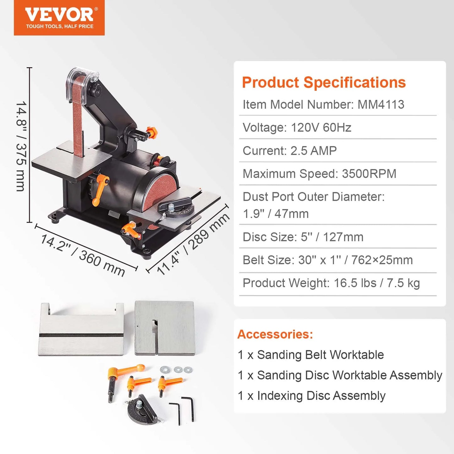 SucceBuy Belt Disc Sander Combo With 5A Induction Motor Woodworking Grinder