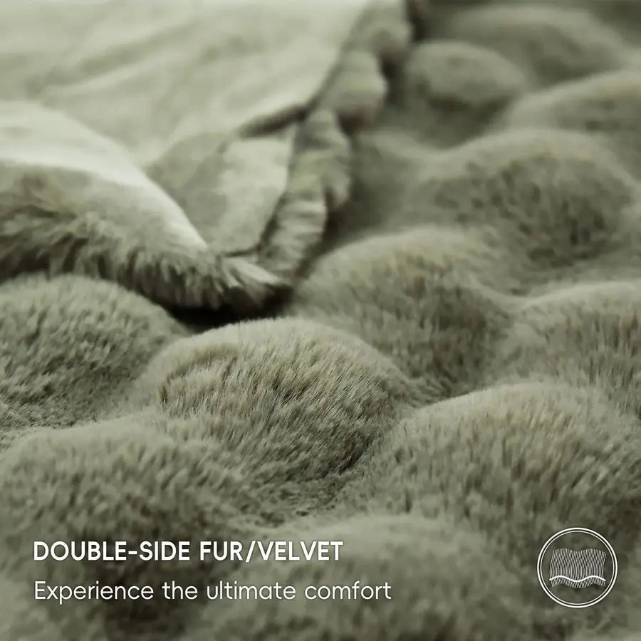Luxurious Faux Rabbit Fur Blanket Ultra Soft Plush Throw for Bed Sofa