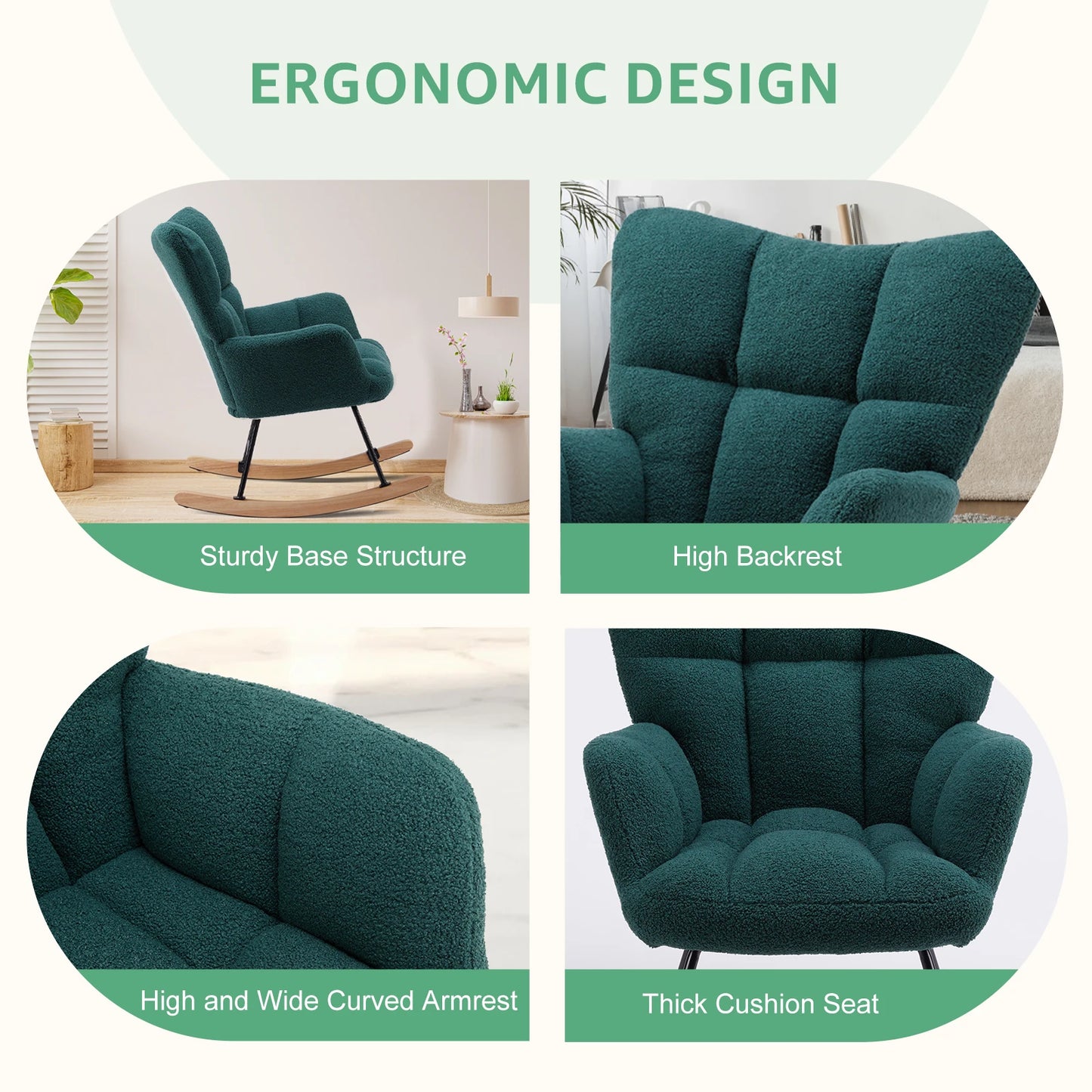 JHK Teddy Fabric Upholstered Glider With High Backrest Rocker