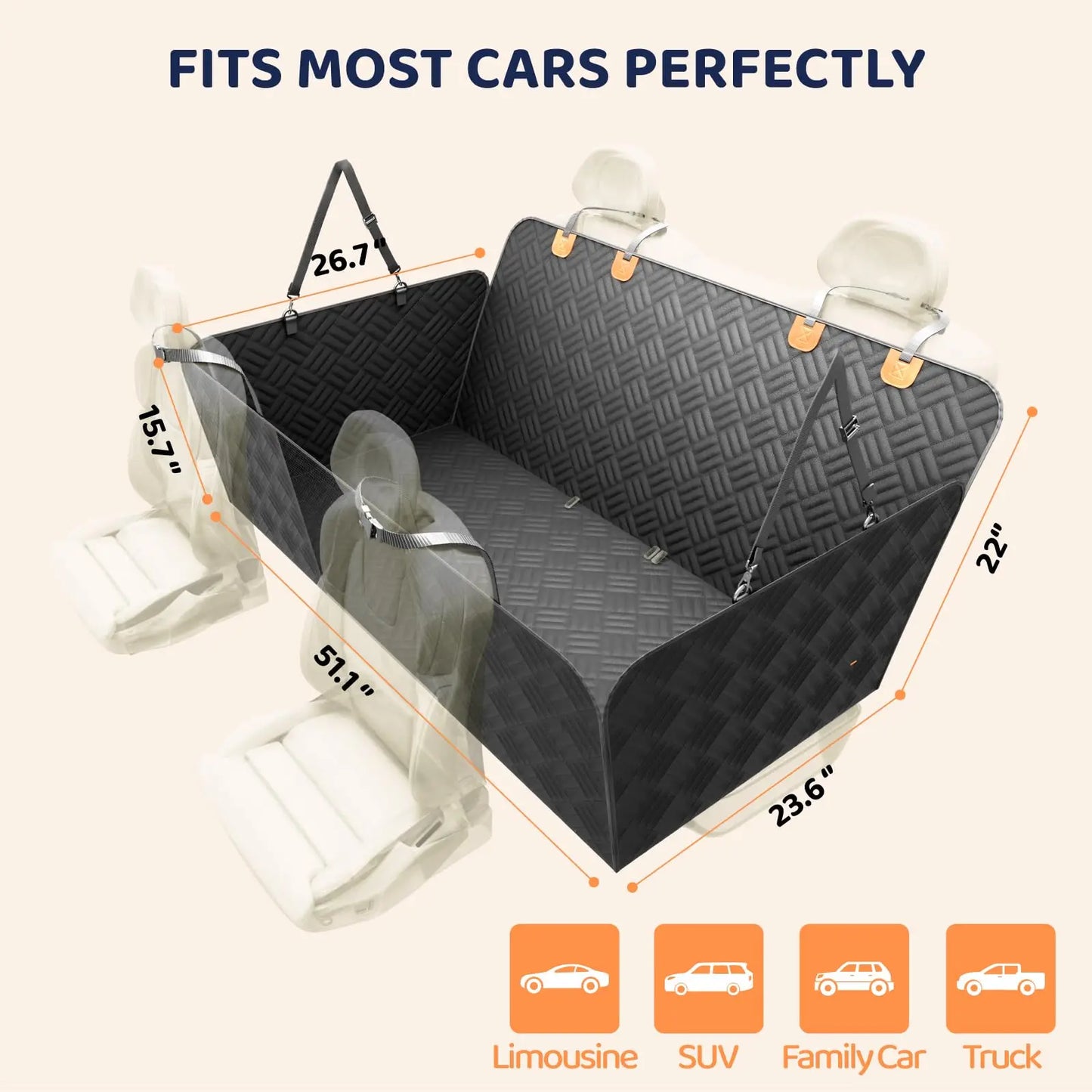 NONECN Rear Seat Dog Hammock Cover For Cars And SUVs