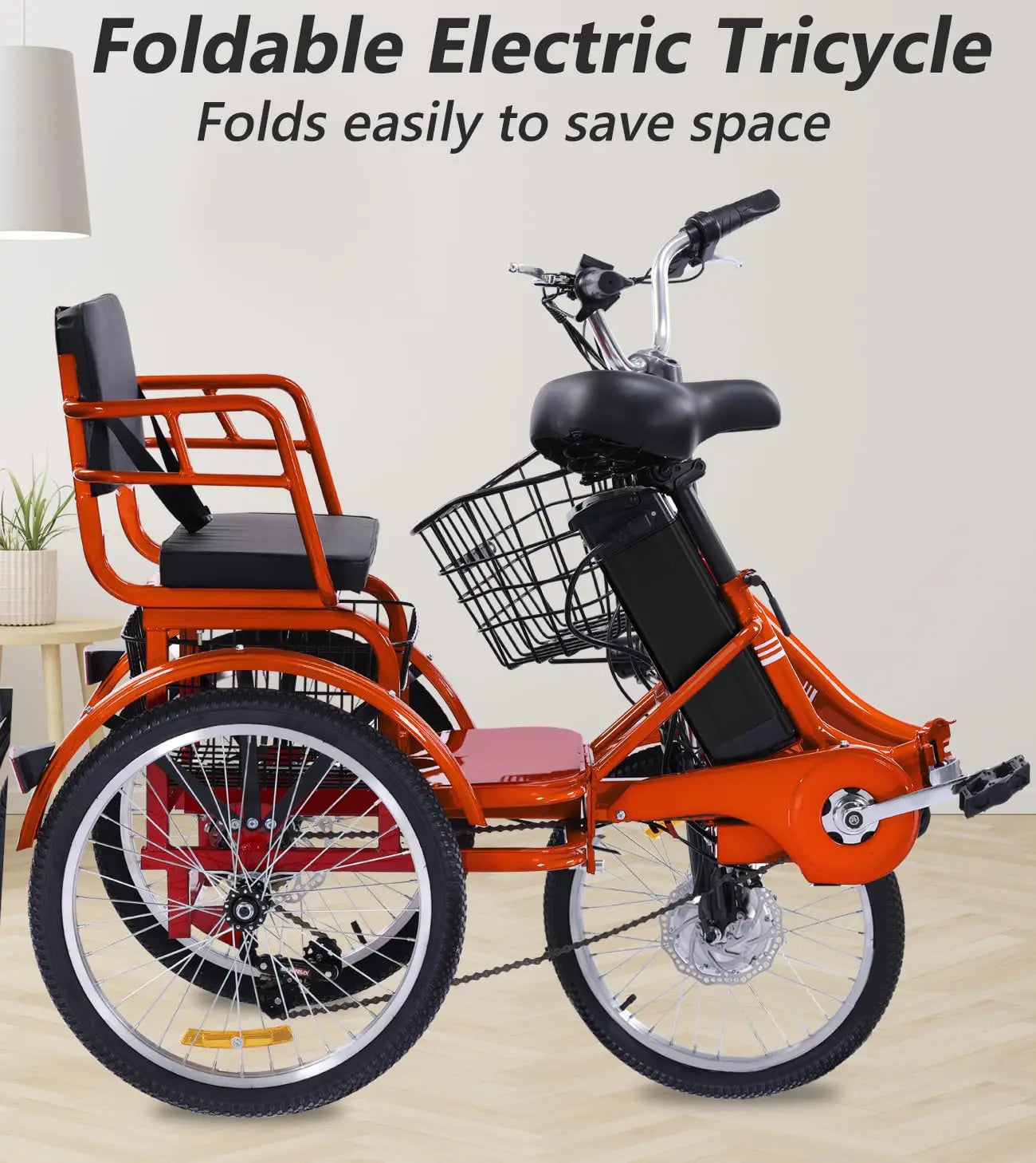 Folding 48V 13Ah Electric Tricycle for Adults With Passenger Seat