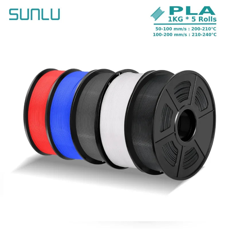 SUNLU 5KG PLA/ PLA Plus Filaments 5 Rolls 3D Filament 1KG/roll 1.75mm 100% Filament Lines Up Neatly For 3D Printing From EU US