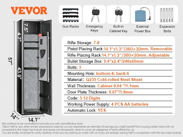 SucceBuy Gun Safe With Digital Keypad And Removable Shelf