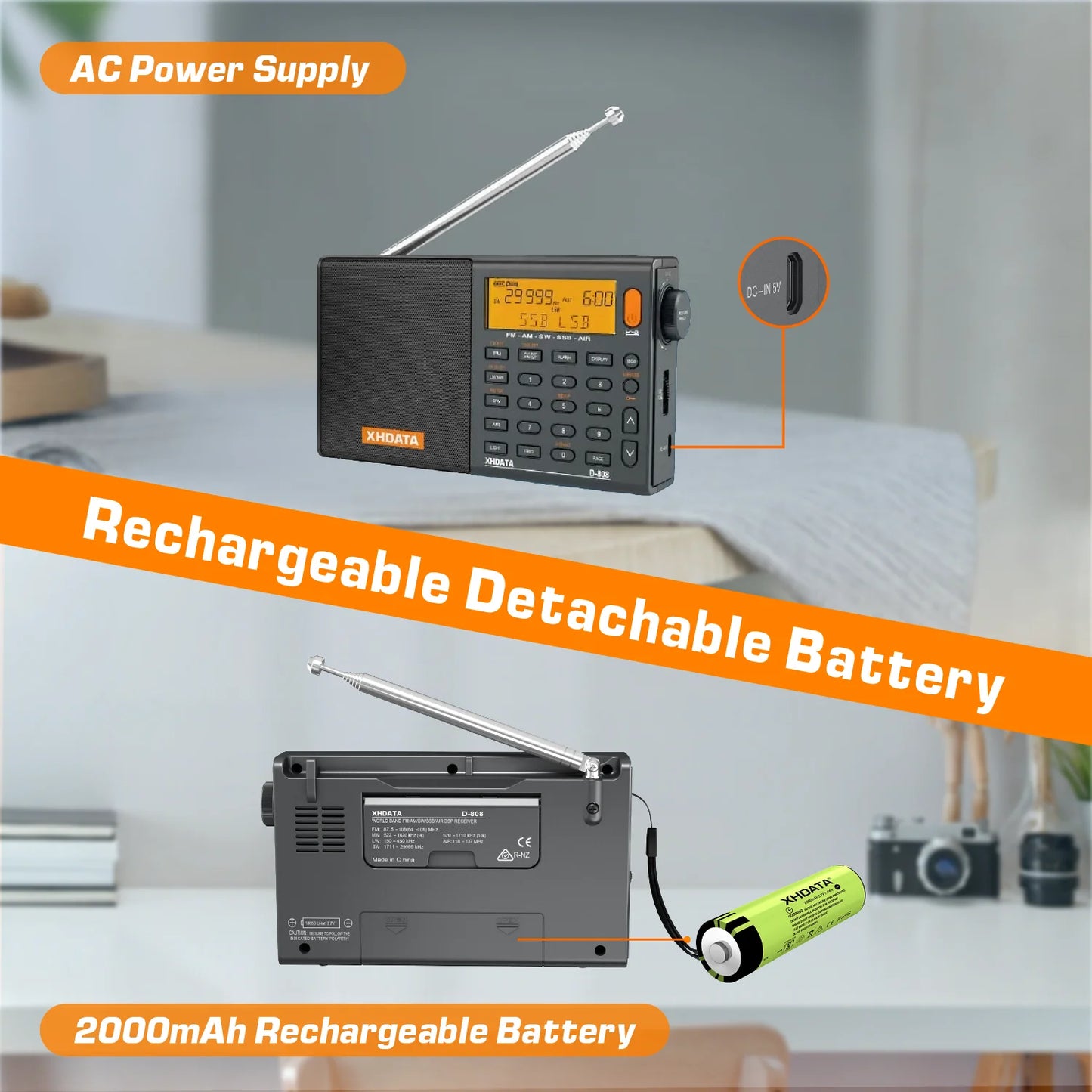 XHDATA D808 Multiband AM FM MW SSB RDS Portable Radio