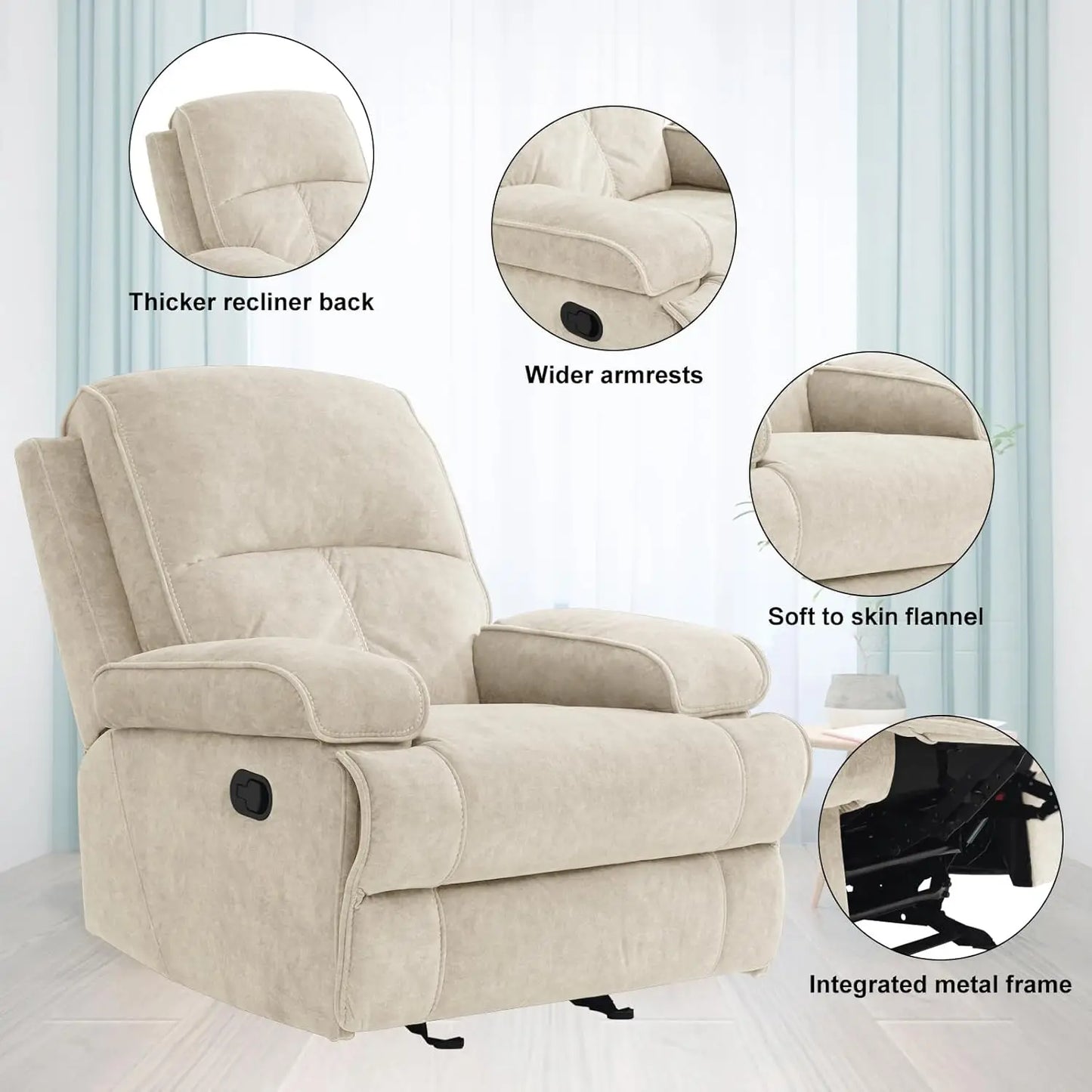 Manual Rocker Recliner Chair For Adults High Back Glider Upholstered