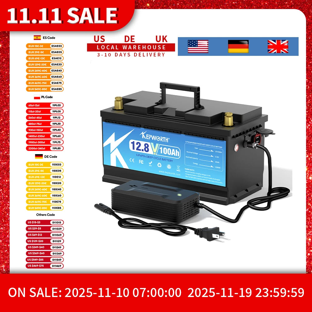 KEPWORTH 12V 100Ah LiFePO4 Battery With Upgraded BMS