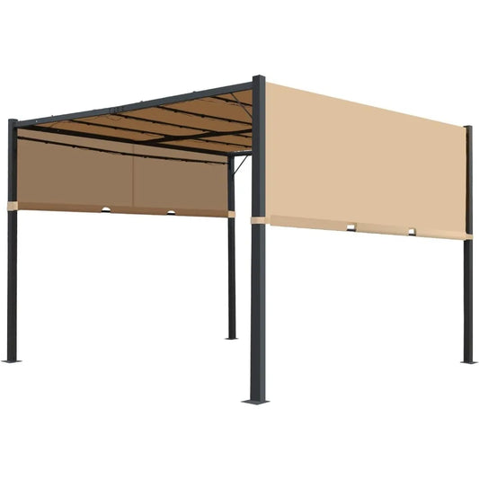Heavy-Duty Aluminum Pergola With Retractable Shade And Solar LEDs