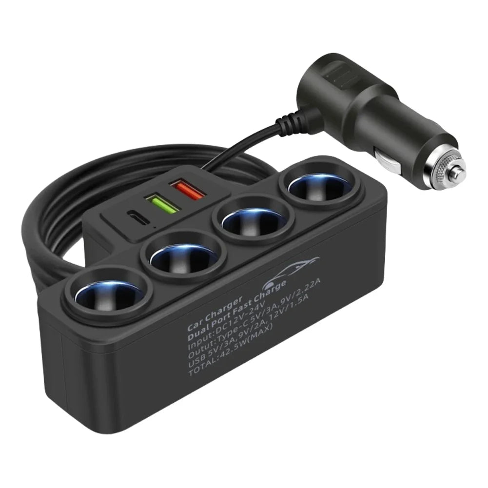 Shunmaii Car USB Charger Splitter 4-Port QC3.0 PD Fast Charge