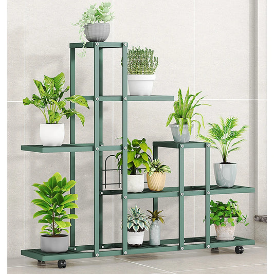 TWISTER.CK Plant Stand Indoor Outdoor Wrought Iron Planter Rack Wheels