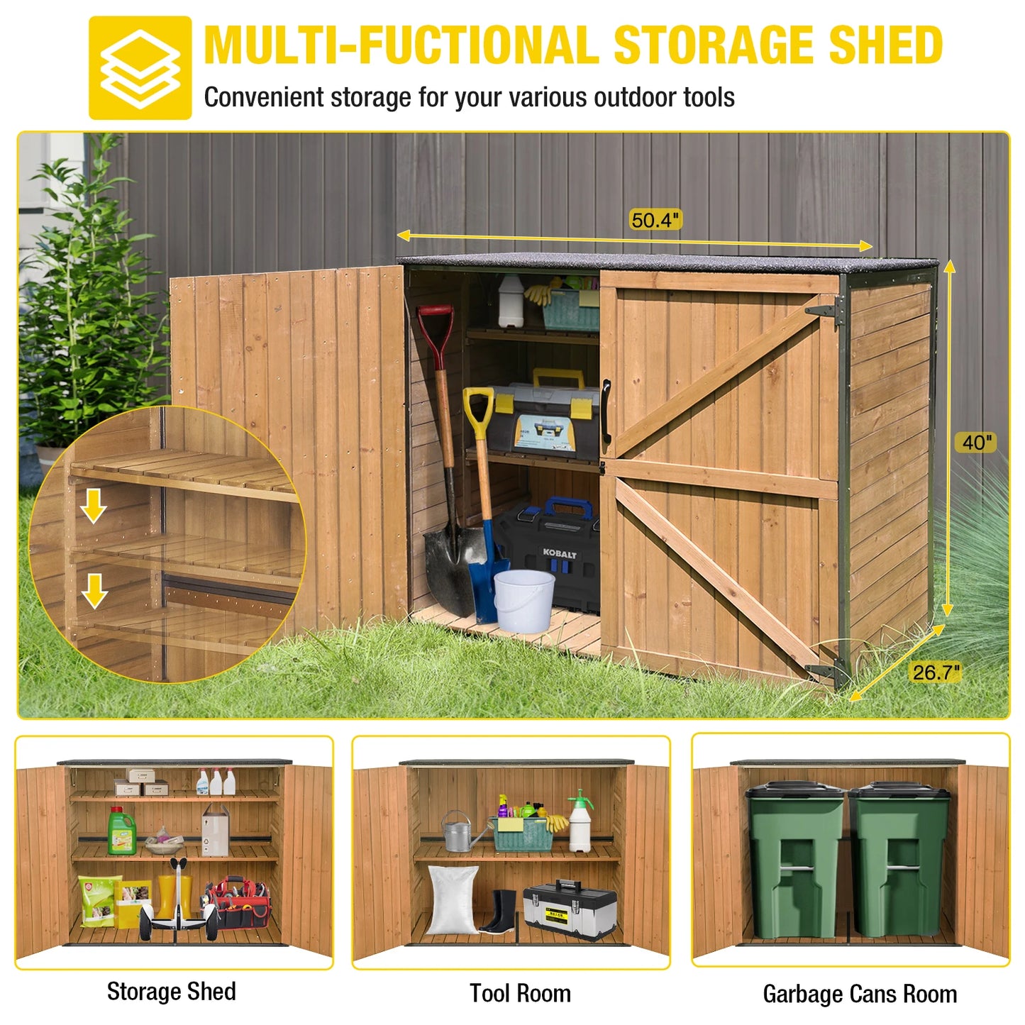 Outdoor Metal-Frame Storage Shed For Trash Cans And Tools Weatherproof